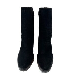 Aquatalia Black Suede Block Heel Boots Women's 8 Made in Italy Side Zip
